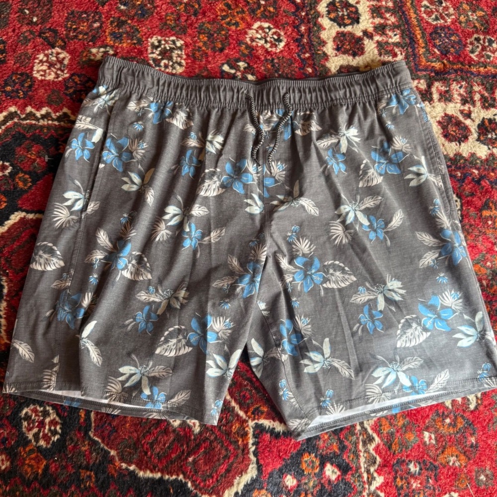 Hang Ten Hybrid Shorts Mens 3XL Gray Blue Floral Hibiscus Drawstring Pockets